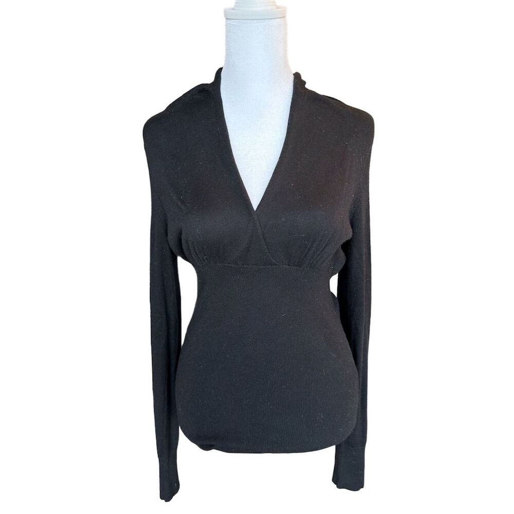 Express Women's Black V-Neck Empire Waist Long Sleeve Sweater Top S